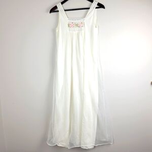 Vintage Full Length Maxi Embroidered Floral Flowy Romantic Nightgown